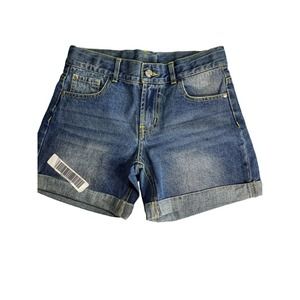 Bienzoe Girl's Denim Rolled Hem Shorts Intentional Fade Mid Waist Size 14